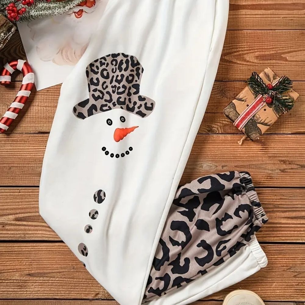 Leopard and Snowman Print Joggers - Picture 3 of 6